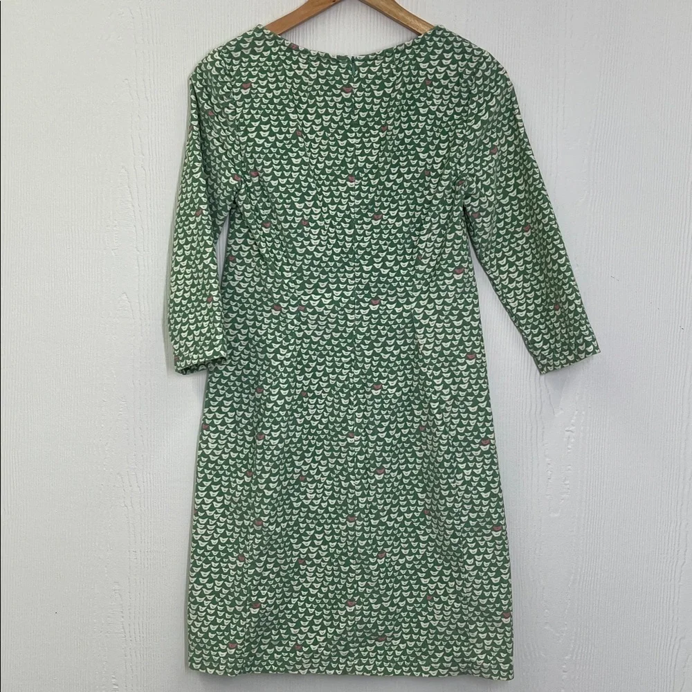 Boden - Hannah Corduroy Quarter Sleeve Green And Pink Bird Print Midi Dress 4R